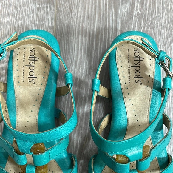 NWOT Softspots Leather Sabira Teal Sandals Pillowtop Technology 6.5M - Picture 5 of 15